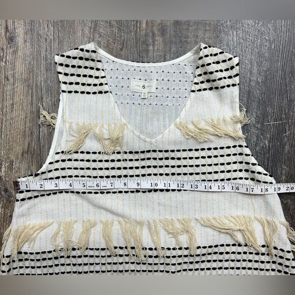 Lou & Grey White Sleeveless Cropped Tank Top Blouse with Fringe Detail Medium - Picture 7 of 10